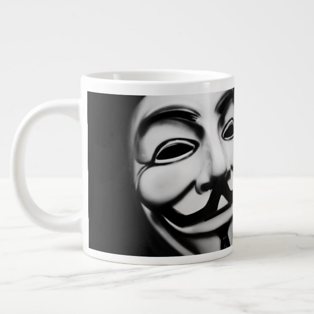 Famous Anonymous Hacker Smile Large Coffee Mug (Left)