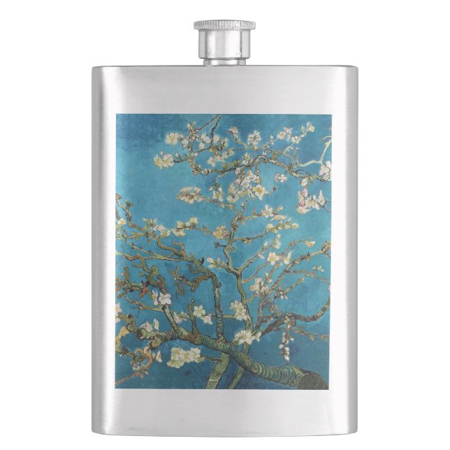 Famous art, Blossoming Almond Tree by Van Gogh Hip Flask (Front)