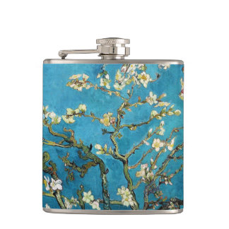Famous art - Blossoming Almond Tree. Vincent van Hip Flask