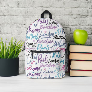 Famous Cities of the World Personalised Printed Backpack