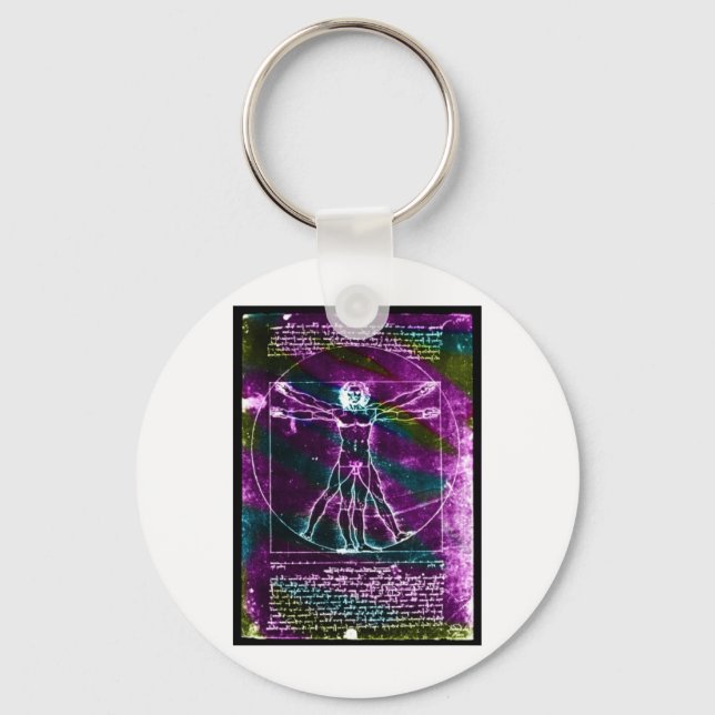 Famous DaVinci Man in Circle Drawing, coloured! Key Ring (Front)