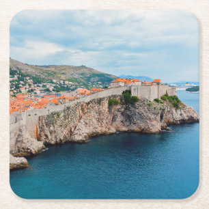 Famous Dubrovnik Old Town roofs & walls - Croatia Square Paper Coaster