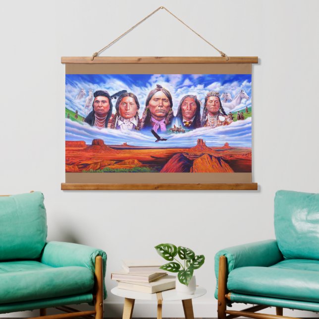 Famous Indian Chiefs Art Painting Native Americans Hanging Tapestry (Living Room)