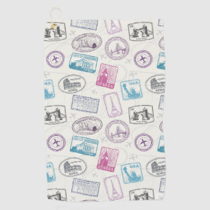 Famous landmarks retro postal markings pattern golf towel