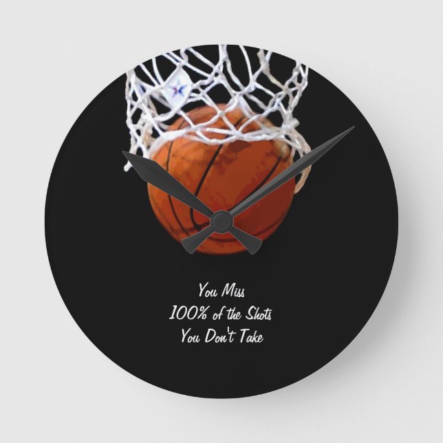 Famous Motivational Quote Basketball Round Clock (Front)