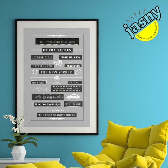 Famous New York City Hotels Modern Framed Poster (Creator Uploaded)