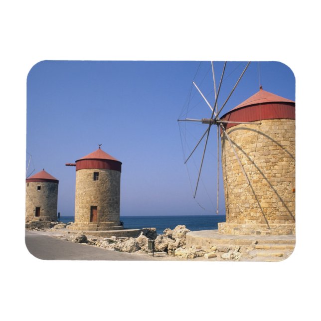 Famous old windmills of Rhodes Greece Magnet (Horizontal)