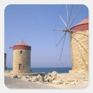 Famous old windmills of Rhodes Greece Square Sticker