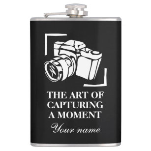 Famous photography quote black and white drink hip flask
