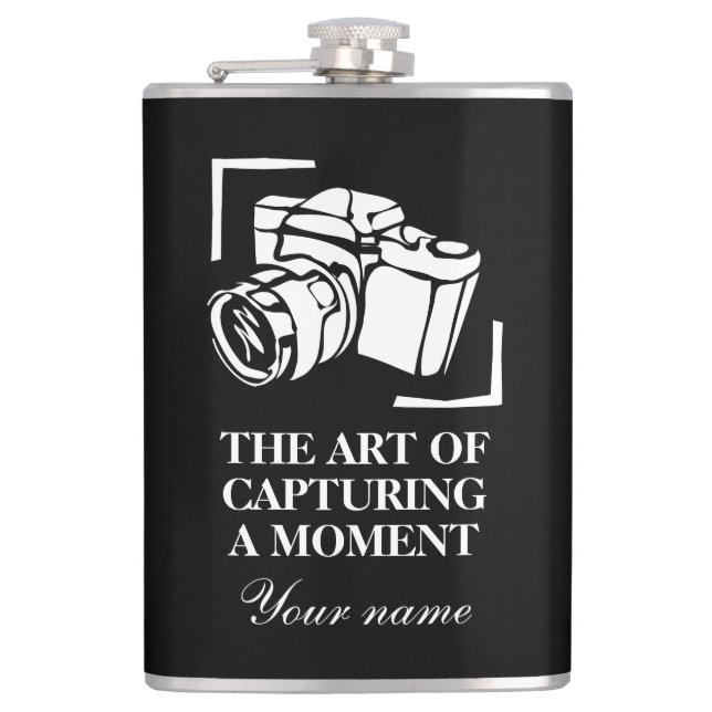 Famous photography quote black and white drink hip flask (Front)