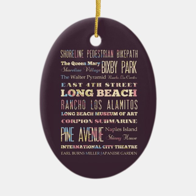 Famous Places of Long Beach, California. Ceramic Tree Decoration (Front)