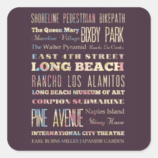 Famous Places of Long Beach, California. Square Sticker
