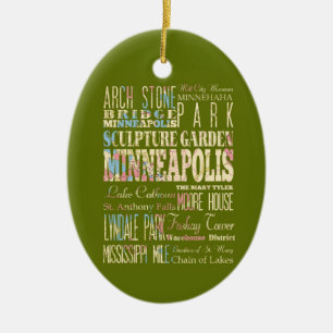 Famous Places of Minneapolis, Minnesota. Ceramic Tree Decoration