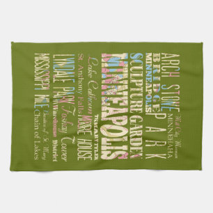 Famous Places of Minneapolis, Minnesota. Tea Towel