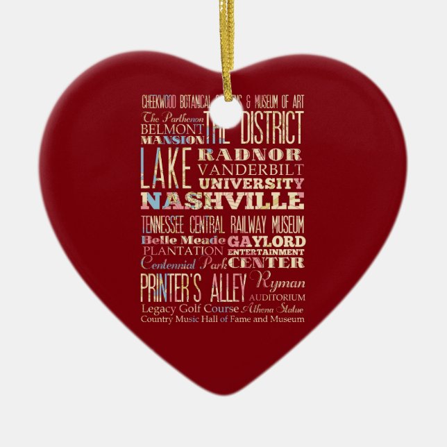 Famous Places of Nashville, Tennessee. Ceramic Tree Decoration (Front)