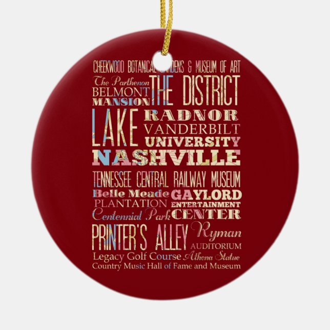 Famous Places of Nashville, Tennessee. Ceramic Tree Decoration (Front)