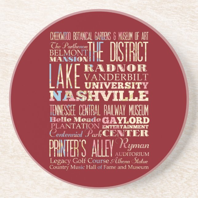 Famous Places of Nashville, Tennessee. Coaster (Front)