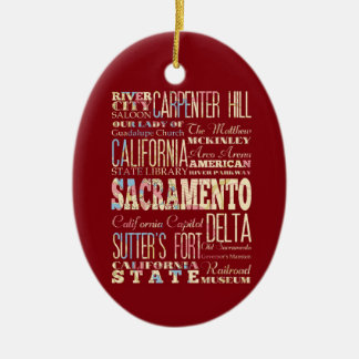 Famous Places of Sacramento, California. Ceramic Tree Decoration