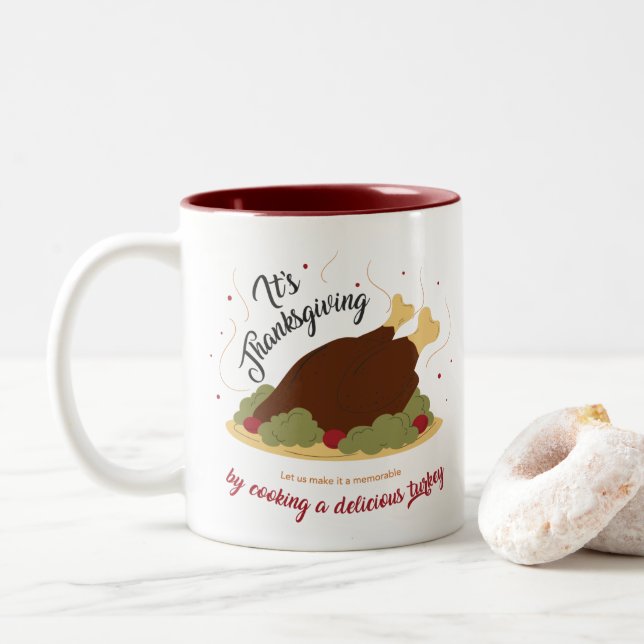 Famous quotes about thanksgiving Two-Tone coffee mug (With Donut)