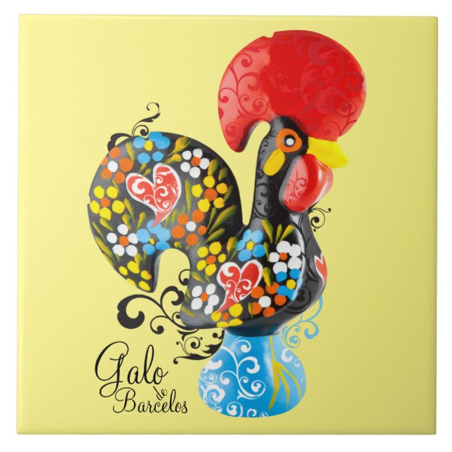 Famous Rooster of Barcelos #06 - Floral edition Ceramic Tile (Front)