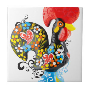 Famous Rooster of Barcelos Nr 06 - Floral edition Ceramic Tile