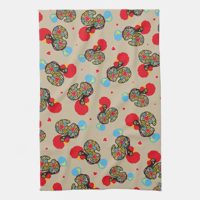 Famous Rooster of Barcelos Nr 06 Pattern Tea Towel (Vertical)