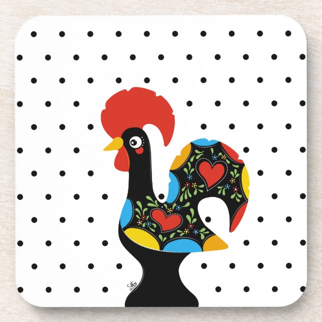 Famous Rooster of Barcelos Nr 09 - Polka Dots Coaster (Front)