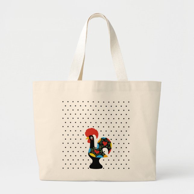 Famous Rooster of Barcelos Nr 09 - Polka Dots Large Tote Bag (Front)