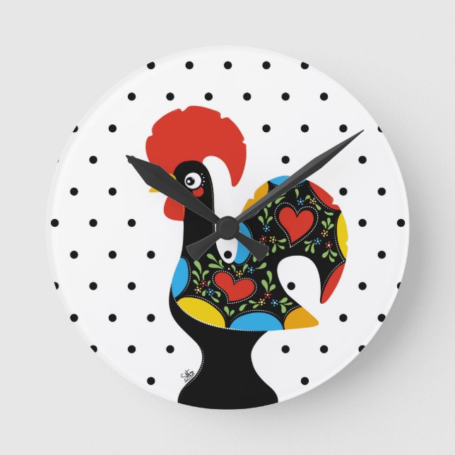 Famous Rooster of Barcelos Nr 09 - Polka Dots Round Clock (Front)