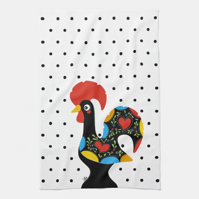 Famous Rooster of Barcelos Nr 09 - Polka Dots Tea Towel (Vertical)