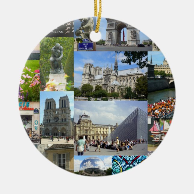 Famous Sights Paris Photo Collage Ceramic Ornament (Front)