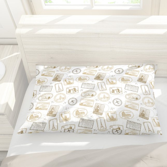 Famous World Landmarks World Traveller Pattern Pillowcase (Creator Uploaded)