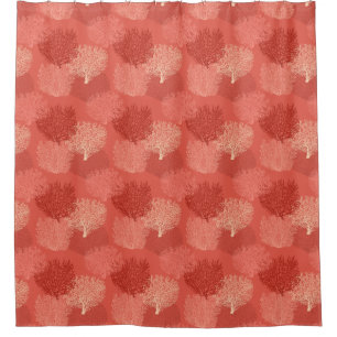 Fan Coral Print, Shades of Coral Orange Shower Curtain