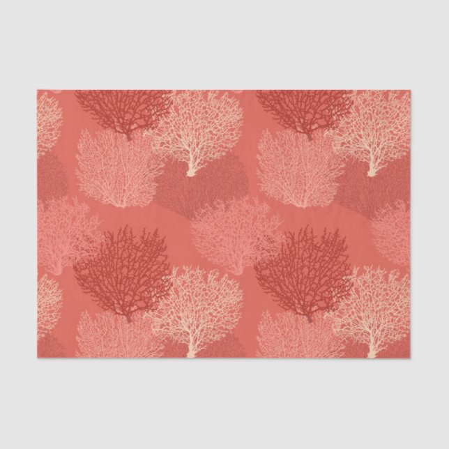 Fan Coral Print, Shades of Coral Orange Tissue Paper (Front)