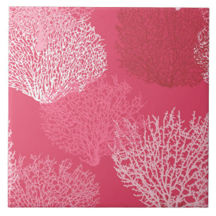 Fan Coral Print, Shades of Coral Pink Ceramic Tile