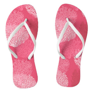 Fan Coral Print, Shades of Coral Pink Thongs