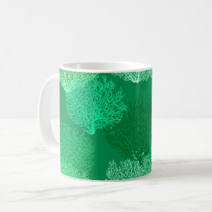 Fan Coral Print, Shades of Jade Green    Coffee Mug