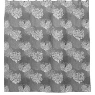 Fan Coral Print, Shades of Silver Grey / Grey Shower Curtain