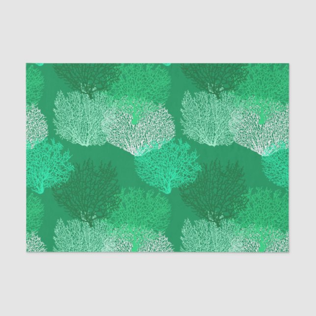 Fan Coral Print, Turquoise, Shades of Jade Green Tissue Paper (Front)