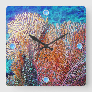 Fan Coral Square Wall Clock