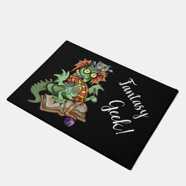 Fan Dragon "Fantasy Geek!" Doormat (Angled)