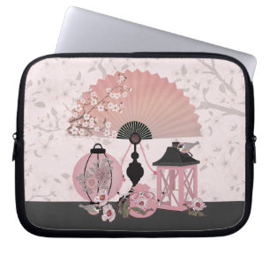 Fan lanterns cherry blossoms oriental digital art laptop sleeve