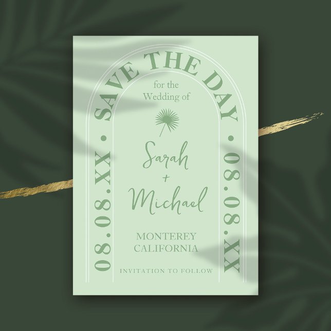 Fan Palm Leaf Tropical Bright Summer Save The Date Invitation (Creator Uploaded)