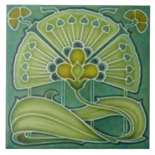 Fan-tastic Repro Richards 1900 Art Nouveau Floral Ceramic Tile