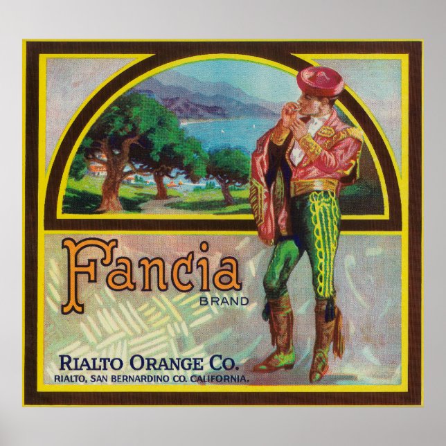 Fancia Brand Citrus Crate Label Poster (Front)