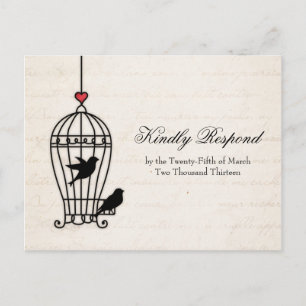 Fanciful Bird Cage & Romantic Heart Wedding RSVP Invitation Postcard