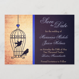 Fanciful Bird Cage with Blue Ribbon Save the Date