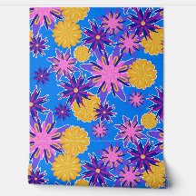 Fanciful Flowers on Blue