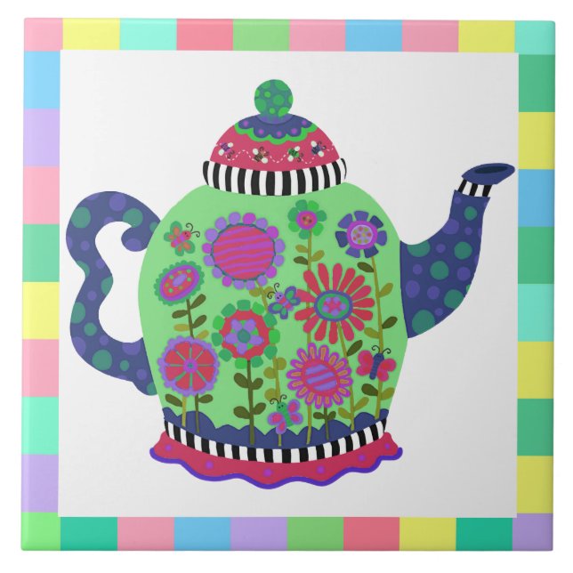 Fanciful Green Teapot Tea Trivet (Front)