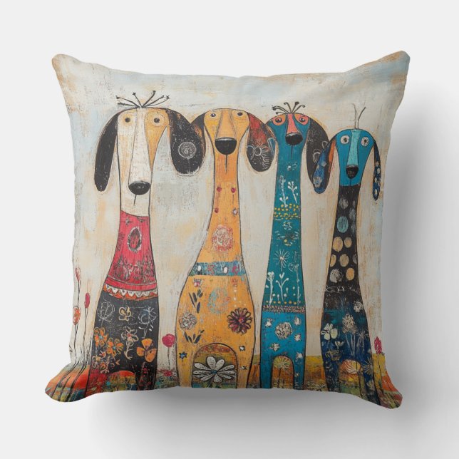 Fanciful Long Tall Hound Dogs Cushion (Front)